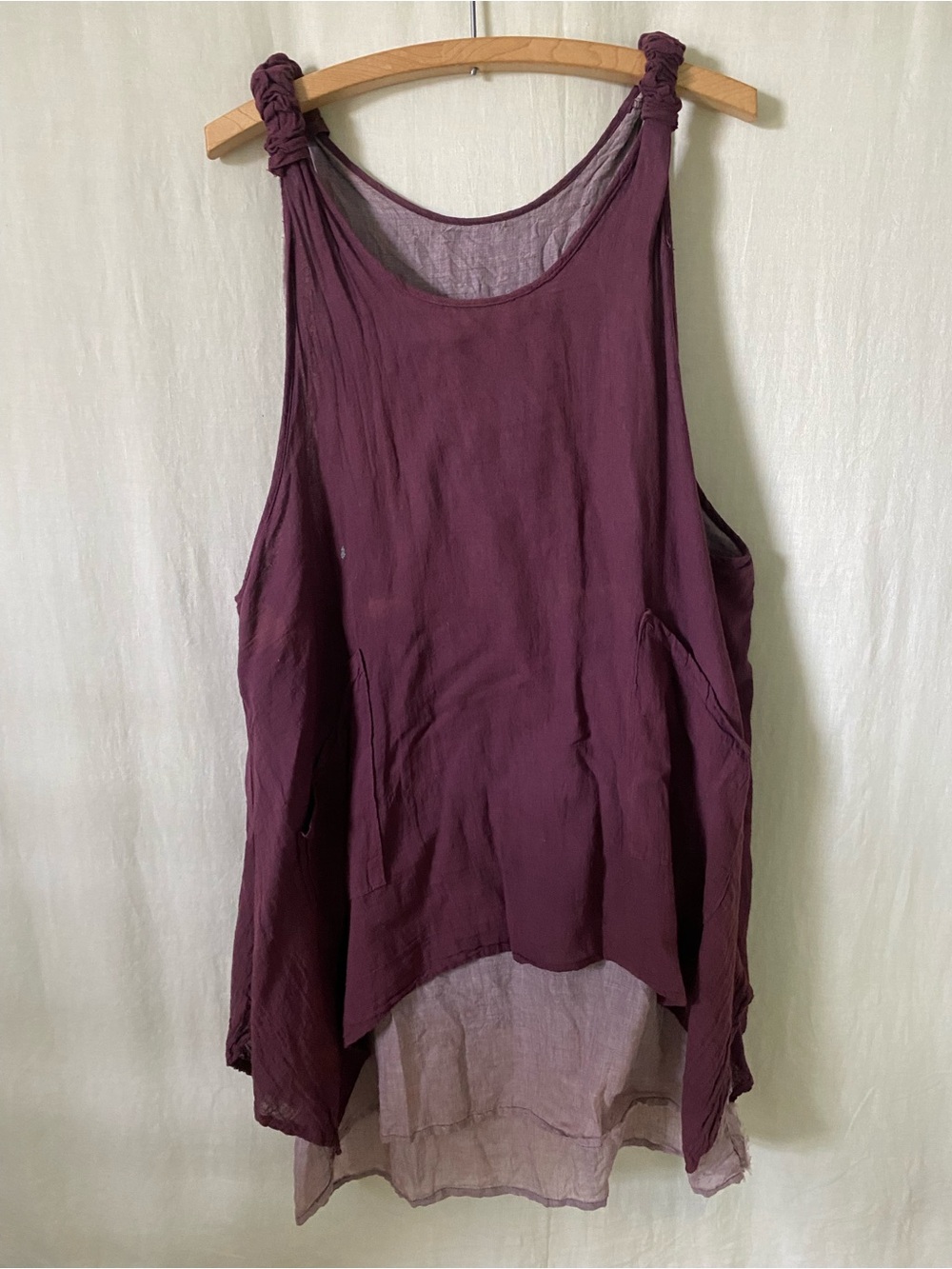 Women's Sleeveless Tunic Tank/Dress - Plum - Cotton Gauze - Lagenlook - Arsty